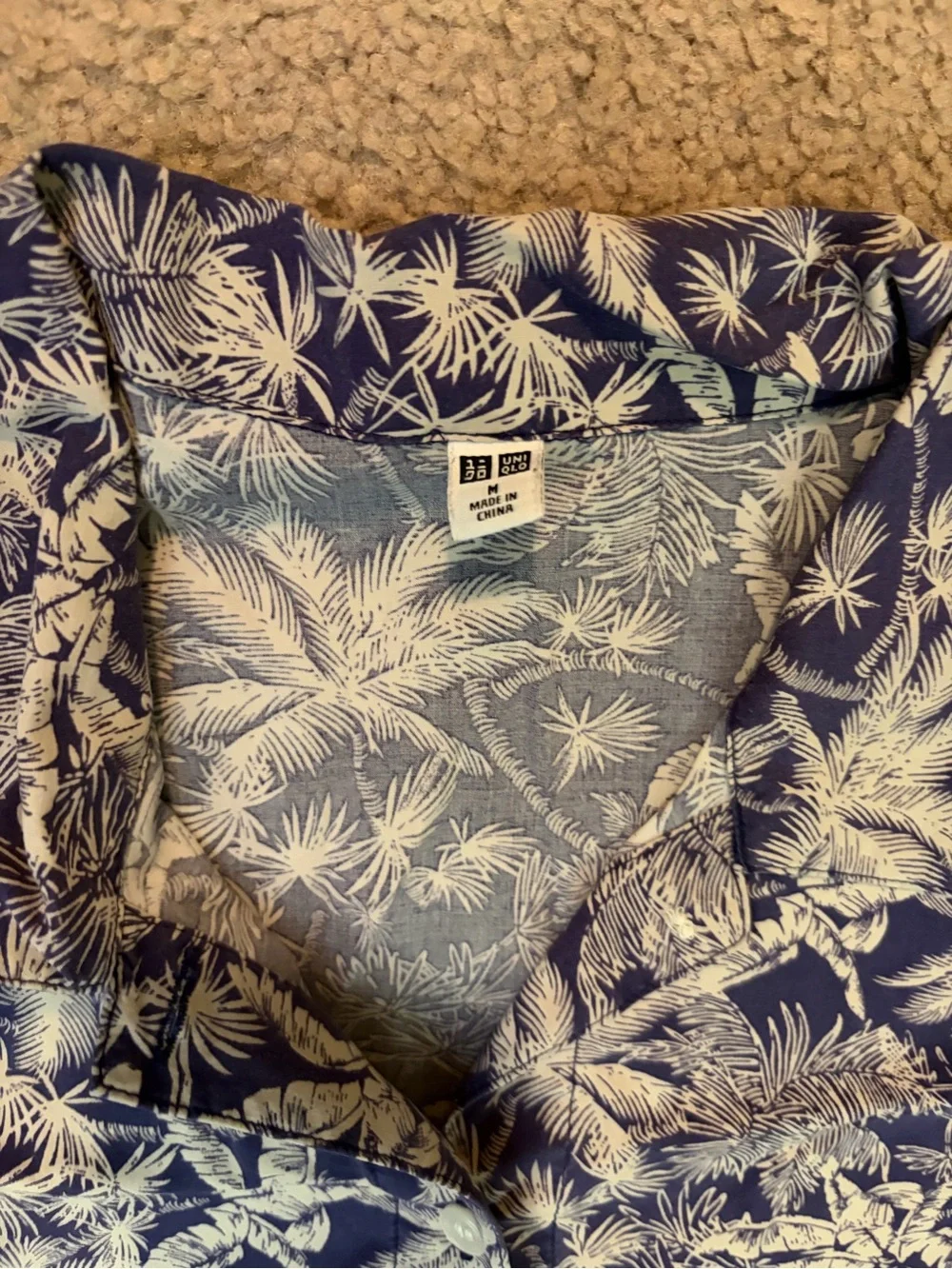 Uniqlo Navy and White Palm-Print Two-Piece Set
